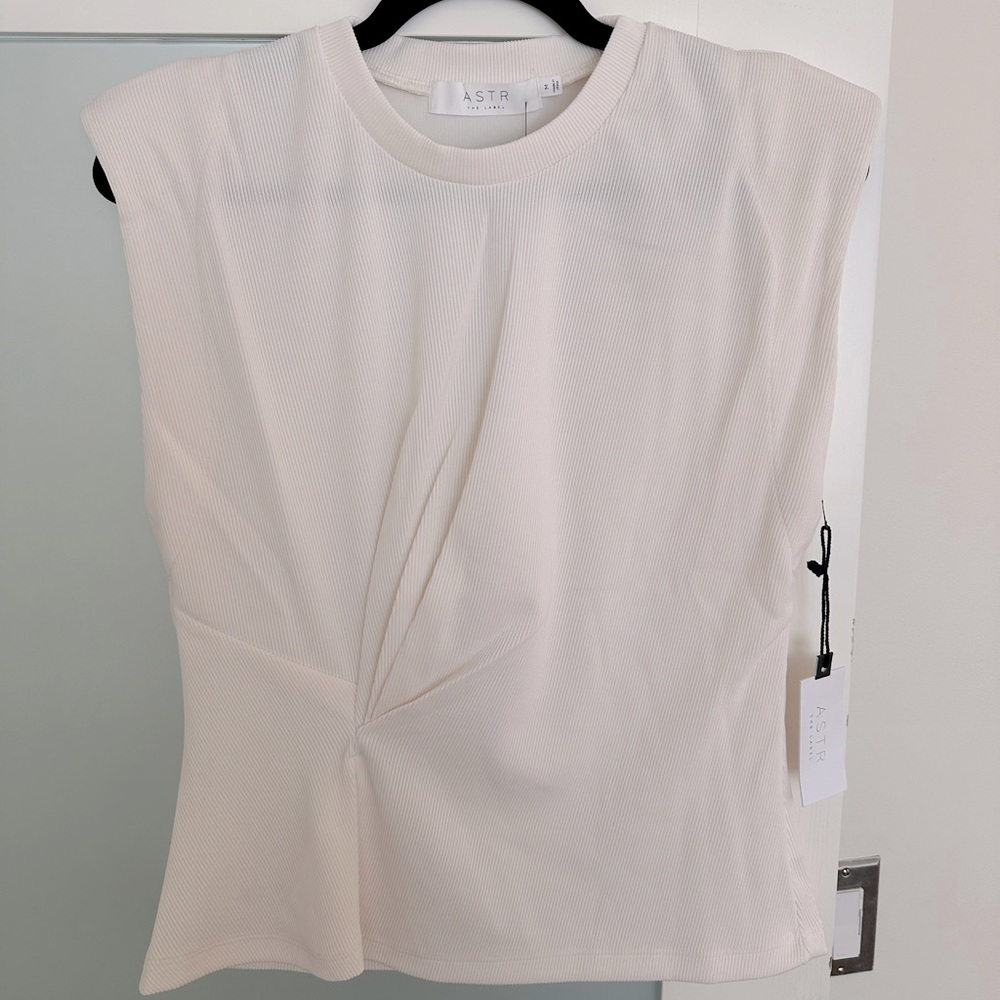 ASTR White Top with Pleat Detail & Shoulder Pads